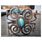 Silver Bracelet with Scrollwork and Turquoise Ston