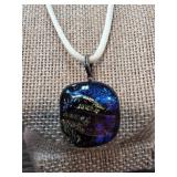 Dichroic Glass Pendant on White Cord Necklace
