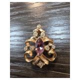 Gold-Tone Brooch with Pink and Clear Stones