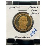 2007-S Thomas Jefferson Presidential $1 Coin Proof