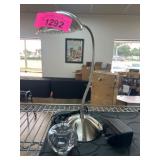 Metal Gooseneck Light and Glass Apple Paperweight