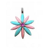Sterling Silver Flower Pendant with Pink, Tur