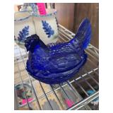 Cobalt Blue Glass Hen on Nest Covered Dish