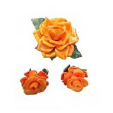 Orange Rose Floral Brooch and Clip-On Earring