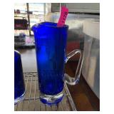 Cobalt Blue Glass Pitcher with Clear Handle