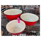 Three Red Metal Mixing Bowls