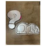 Two Aluminum Cake Pans " Dog and Question Mark