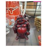 Red Figurine of Laughing Buddha with Sack