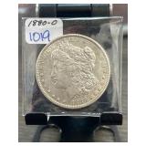 1880-O Morgan Silver Dollar in Clear Holder