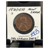 1970-S Lincoln Cent Mint Error " Double Struck D
