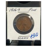 1916-S Lincoln Wheat Cent in Fine Condition