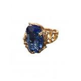 Gold Ring with Blue Oval Stone, Size 9