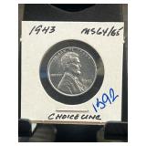 1943 Steel Lincoln Cent, Graded MS64/65