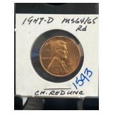 1947-D Lincoln Wheat Cent Graded MS64/65 RD