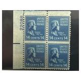 Block of 1938 Franklin Pierce 14-Cent Stamps