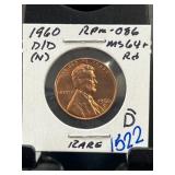 1960-D/D Lincoln Cent MS64+ Red with Die Variety