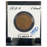 1912-S Lincoln Wheat Cent in V.G. Condition