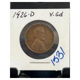 1926-D Lincoln Wheat Cent, Graded VG6