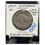 1924 Buffalo Nickel Mint Error Coin