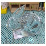 Glass Bunny Figurine With Blue Swirl Accents