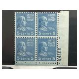 1938 US 5-Cent Monroe Plate Block NH Stamps