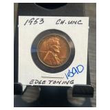 1953 Lincoln Wheat Penny with Edge Toning