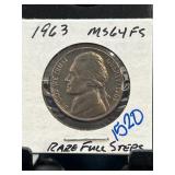 1963 MS64 Jefferson Nickel, Full Steps