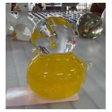 Yellow Glass Bird Figurine Signed