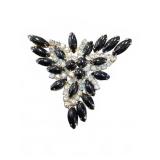Black Rhinestone and Crystal Leaf Brooch