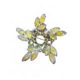Rhinestone and Opal Glass Floral Brooch