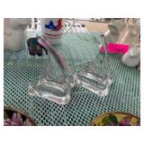 Two Clear Glass Swan Figurines