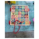 Wooden Alphabet Block Pull Toy With Wheels