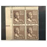 1938 7-Cent Andrew Jackson Mint Plate Block