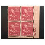 1938 John Adams 2-Cent Plate Block Stamps