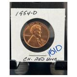 1954-D Ch. Red Unc Lincoln Wheat Cent