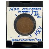 1930 Lincoln Wheat Cent With Mint Error