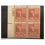 1938 John Tyler 10 Cents Plate Block