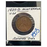 1925-D Lincoln Cent with Rotated Die Error