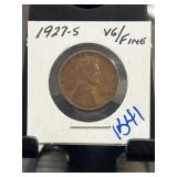 1927-S Lincoln Wheat Cent in VG/Fine Condition