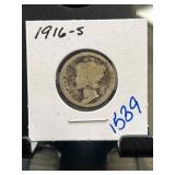 1916-S Mercury Dime Encased in Holder