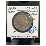 1936 Rare Buffalo Nickel FS-102 DDO-002