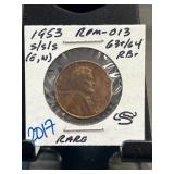 1953-S/S/S Lincoln Wheat Cent RPM-013 5/5 Rare Coi