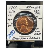 1955-D/D Lincoln Wheat Penny RPM-009 Gem Red