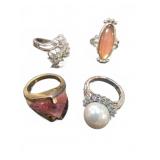 Four Gemstone and Pearl Rings
