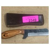 Handmade Knife with Wooden Handle and Leather Shea
