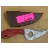Patterned Blade Knife with Red Handle and Sheath