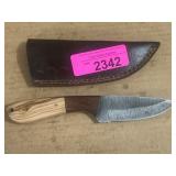 Damascus Steel Knife with Leather Sheath