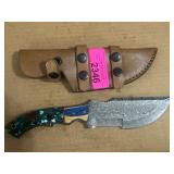 Custom Damascus Steel Knife with Leather Sheath