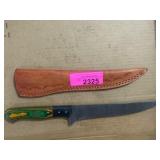 Damascus Steel Knife with Leather Sheath
