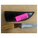 Damascus Steel Knife with Leather Sheath